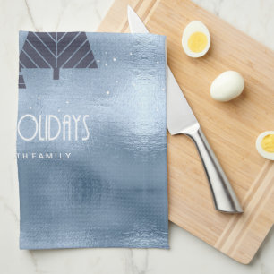 Linge De Cuisine Arbres de Noël et flocons de neige Blue ID863