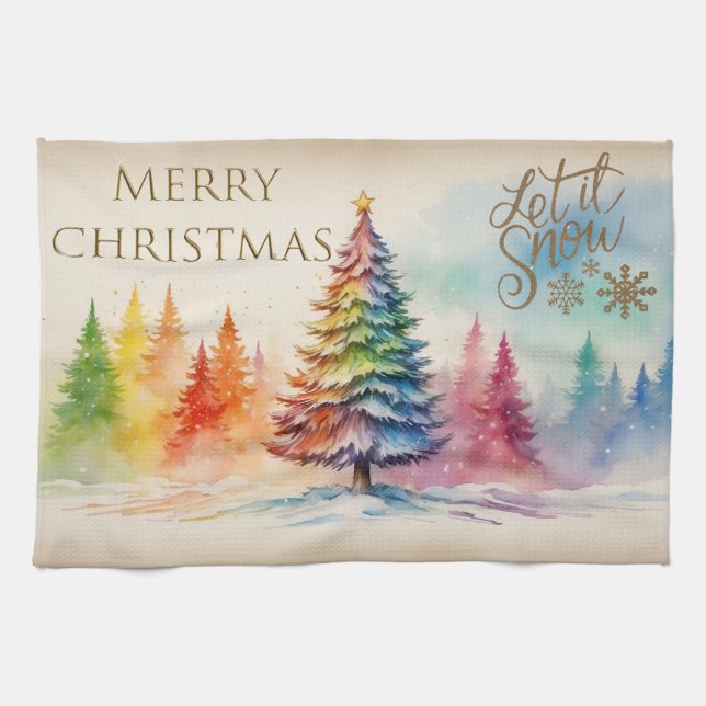 Linge De Cuisine Arbres de Noël Joyeux Noël Laisser Neige (Horizontal)