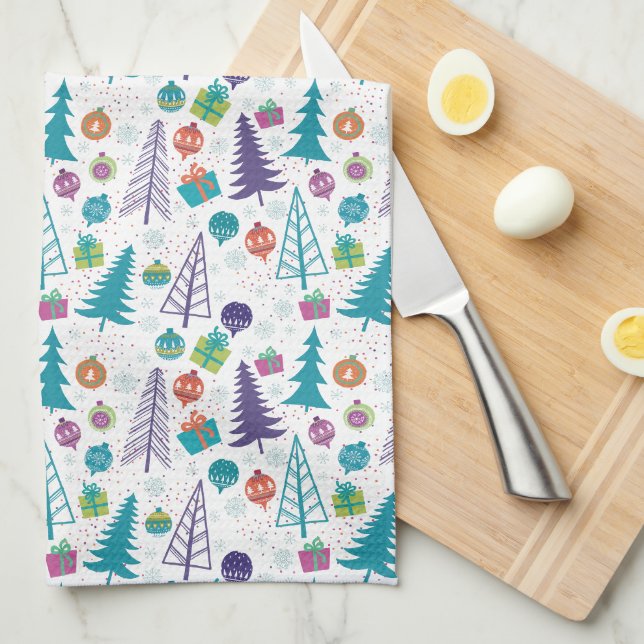 Linge De Cuisine Arbres de Noël modernes (Quart Plié)