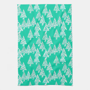 Linge De Cuisine Arbres de Noël modernes de fleur - vert de seafoa