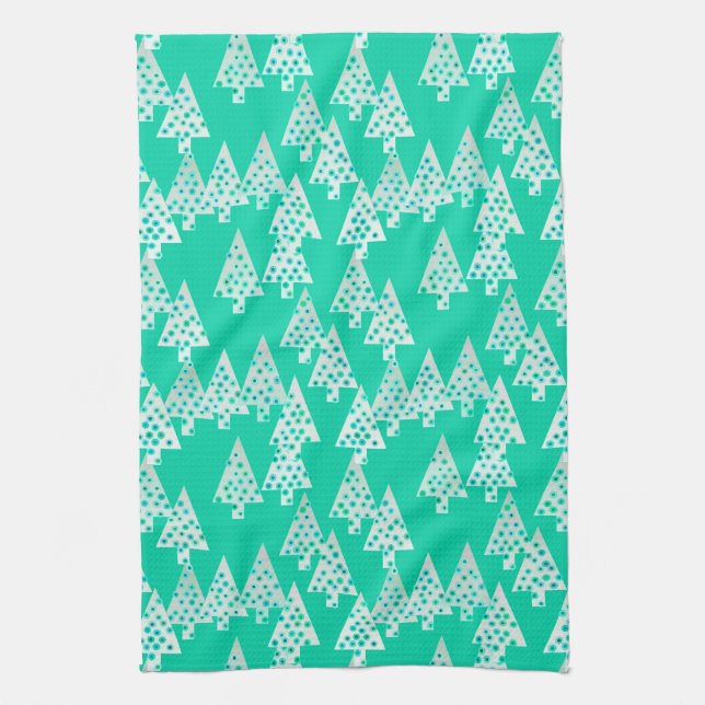 Linge De Cuisine Arbres de Noël modernes de fleur - vert de seafoam (Vertical)