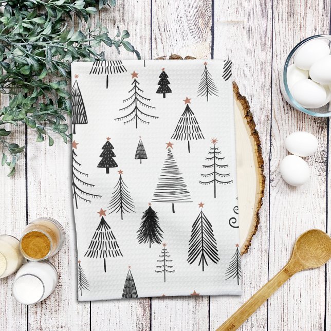 Linge De Cuisine Arbres de Noël noirs et blancs (Créateur téléchargé)
