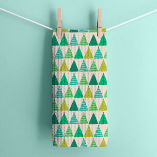 Linge De Cuisine Arbres de Noël vert rétro sur crème