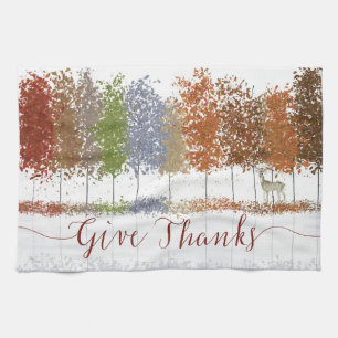 Linge De Cuisine Arbres de Thanksgiving et cerf solitaire Remerciez