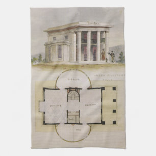 Linge De Cuisine Architecture vintage, plan d'étage et villa grecqu