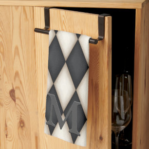 Linge De Cuisine Arlequin noir et blanc Dramatique 3-D Monogramme