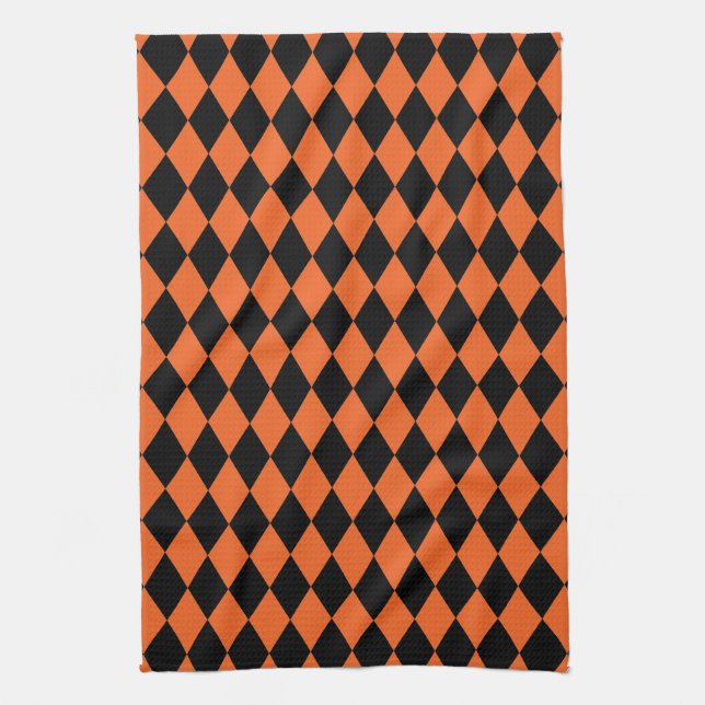 Linge De Cuisine Arlequin orange et noir (Vertical)