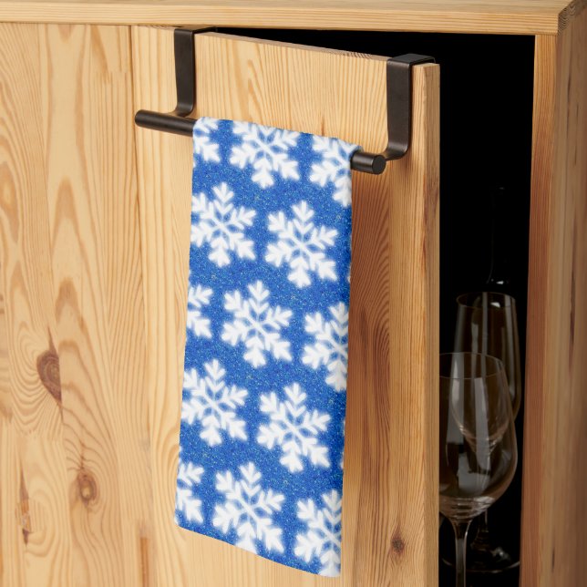 Linge De Cuisine Arrière - plan bleu étincelant blanc flocons de ne (Pliage en tiers)