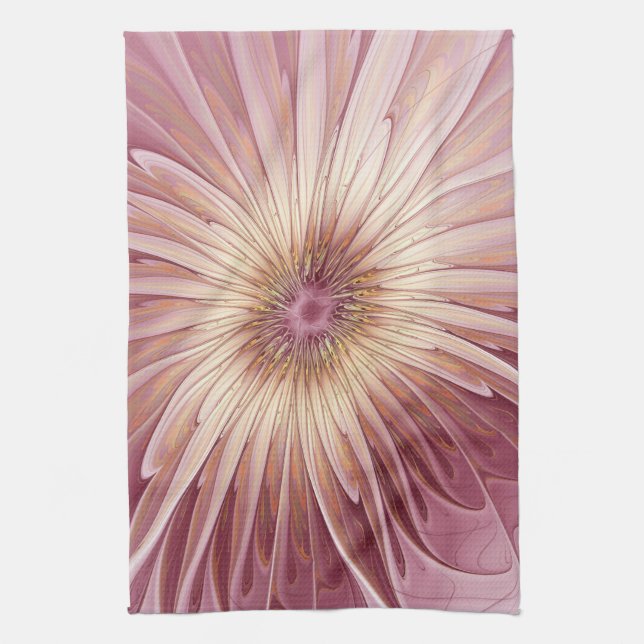Linge De Cuisine Art Abstrait Fractal Fleur & Tons de Bourgogne (Vertical)