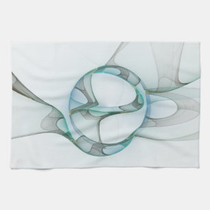 Linge De Cuisine Art Abstrait moderne Fractal Bleu Turquoise Gris