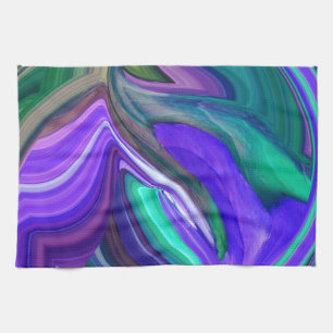 Linge De Cuisine Art Abstrait Purple N Feuille Turquoise