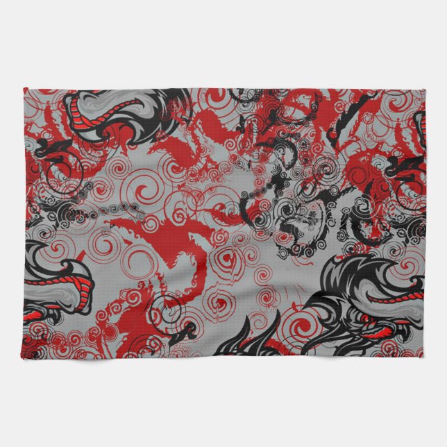 Linge De Cuisine Art abstrait sale de dragons (Horizontal)