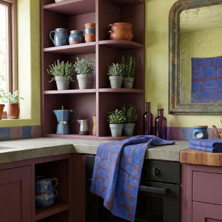 Linge De Cuisine Art abstrait vintage bleu nuit