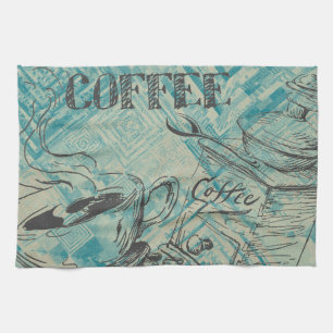 Linge De Cuisine Art Café moderne Croquis bleu