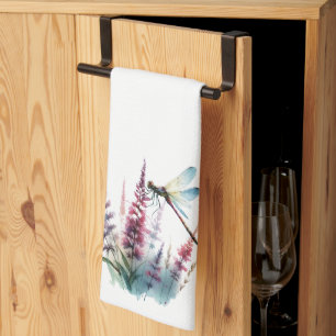 Linge De Cuisine Art de la libellule de fleur sauvage à l'aquarelle