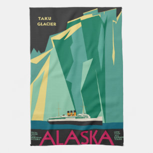 Linge De Cuisine Art de l'affiche de voyage vintage de l'Alaska, gl