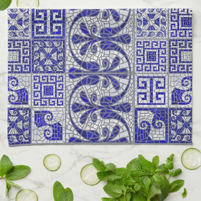 Linge De Cuisine Art de mosaïque grecque brisée (Plié)