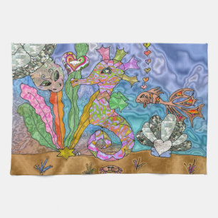 Linge De Cuisine Art de Tortue de Mer Cheval Marin Psychédélique