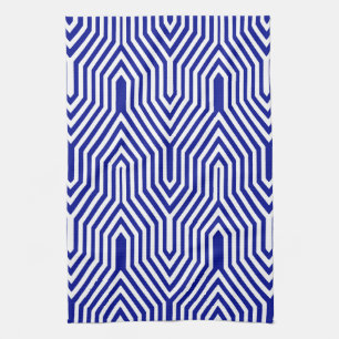 Linge De Cuisine Art déco géométrique - bleu et blanc de cobalt