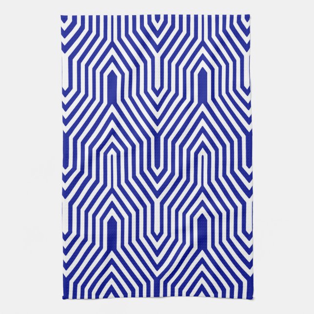 Linge De Cuisine Art déco géométrique - bleu et blanc de cobalt (Vertical)