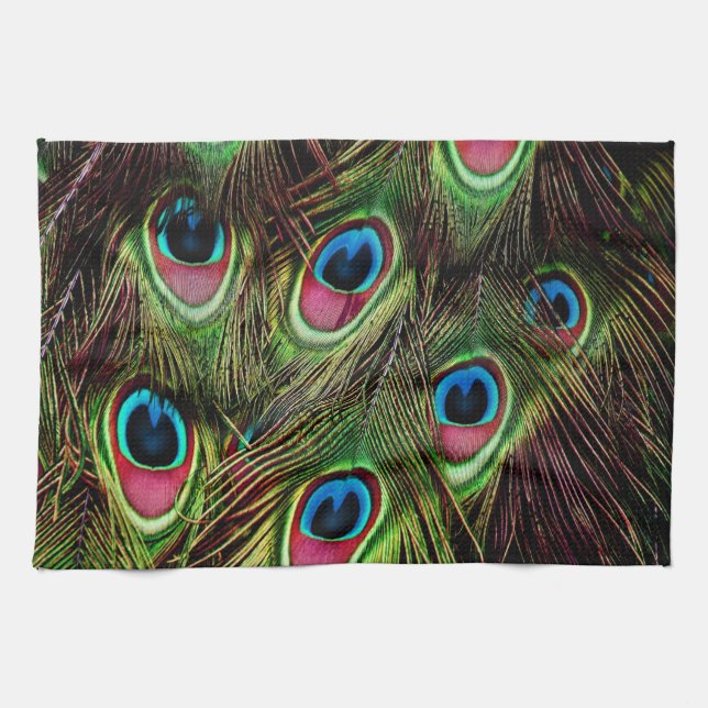 Linge De Cuisine art déco vert turquoise turquoise plumes paon (Horizontal)