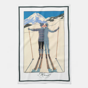 Linge De Cuisine Art Déco vintage, Amants en Neige par George Barbi