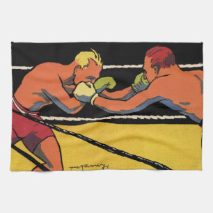 Linge De Cuisine Art Déco vintage de boxe sportive, Boxeurs se frap