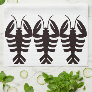 Linge De Cuisine Art Déco vintage fruits de mer, homard en noir
