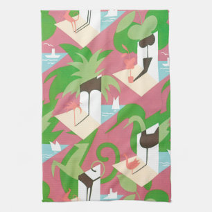 Linge De Cuisine Art Déco vintage Jazz Pochoir Palmiers et Oiseaux