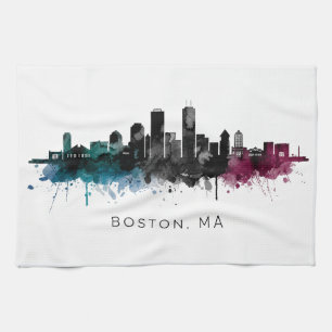 Linge De Cuisine Art du Massachusetts Aquarelle de l'horizon de B