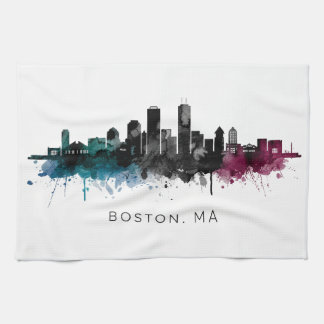 Linge De Cuisine Art du Massachusetts | Aquarelle de l'horizon de B