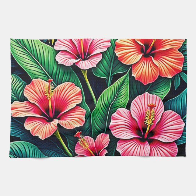 Linge De Cuisine Art floral de l'Hibiscus tropical (Horizontal)