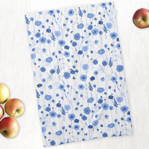 Linge De Cuisine Art floral de prairie sauvage bleu blanc côtier