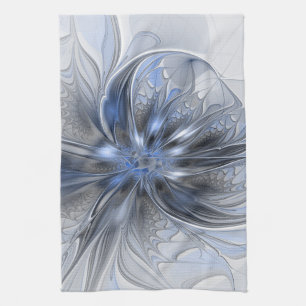 Linge De Cuisine Art floral fractal abstrait aquarelle gris bleu