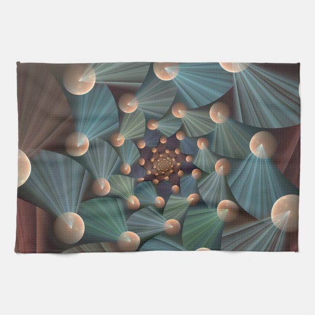Linge De Cuisine Art Fractal Abstrait Avec Profondeur Bleu Brown Ar (Horizontal)