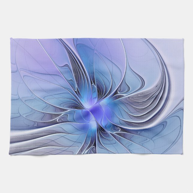 Linge De Cuisine Art fractal moderne abstrait bleu lavande (Horizontal)