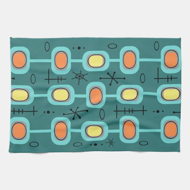 Linge De Cuisine Art géométrique de l'ère spatiale Turquoise (Horizontal)