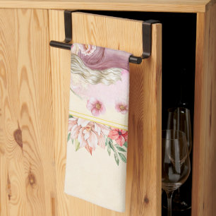 Linge De Cuisine Art Graphique Floral Rose, Dame Du Printemps