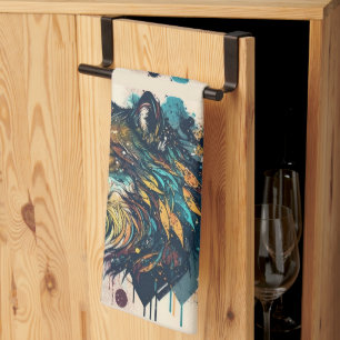 Linge De Cuisine Art Graphique Loup Animal Sauvage Nature Art Fauni