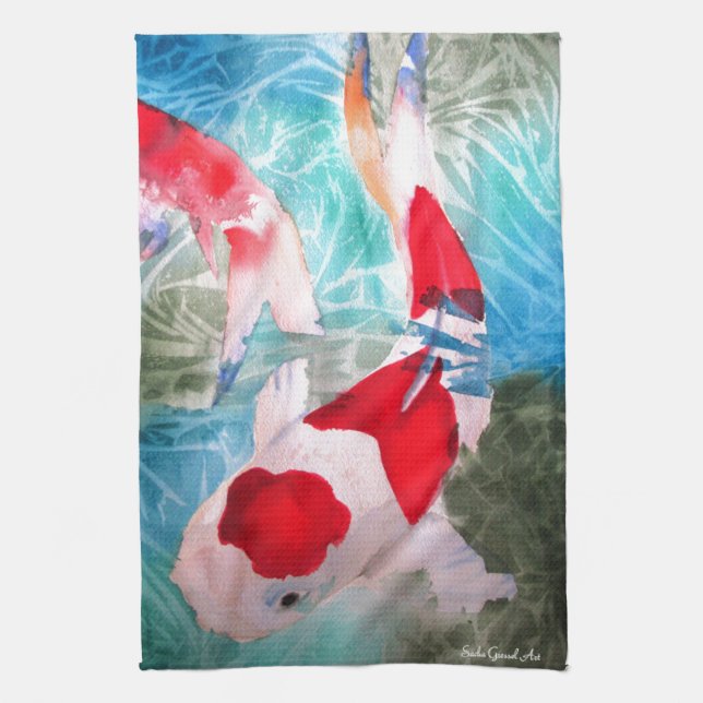 Linge De Cuisine Art japonais de poissons d'aquarelle de Kohaku Koi (Vertical)