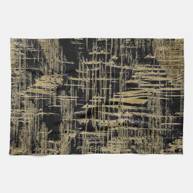 Linge De Cuisine Art moderne noir et or (Horizontal)