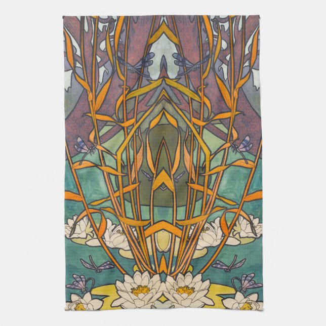 Linge De Cuisine Art nouveau Alphonse mucha étang à fleurs dragonfl (Vertical)