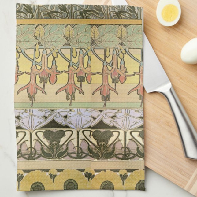 Linge De Cuisine Art nouveau alphonse mucha fuschia tournesol flore (Créateur téléchargé)