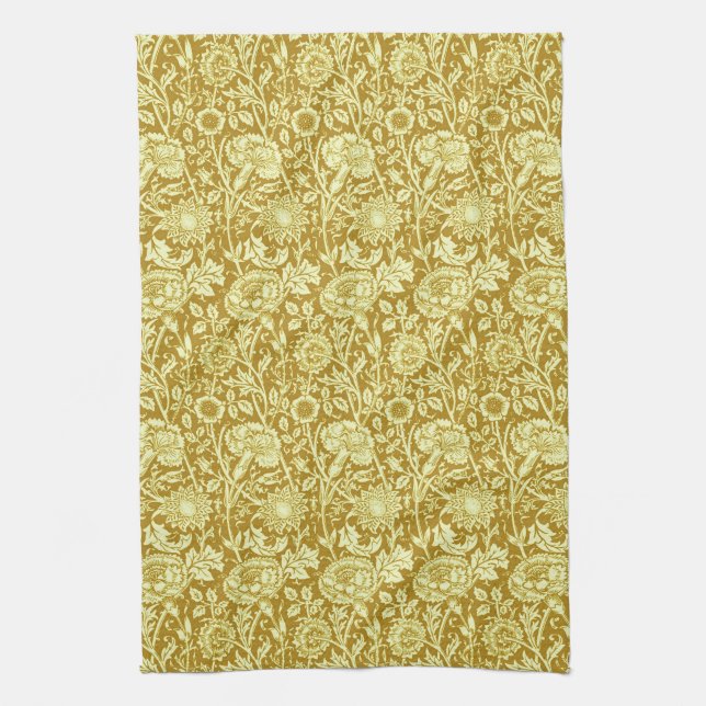 Linge De Cuisine Art Nouveau Carnation Damas, moutarde et jaune (Vertical)