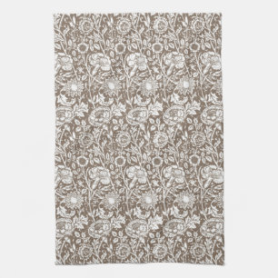 Linge De Cuisine Art Nouveau Carnation Damask, Taupe et blanc