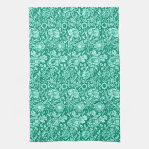 Linge De Cuisine Art Nouveau Carnation Damask, Turquoise