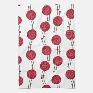 Linge De Cuisine Art Nouveau Mackintosh Rose Stripes Red