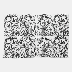 Linge De Cuisine Art nouveau poppy floral noir blanc élégant