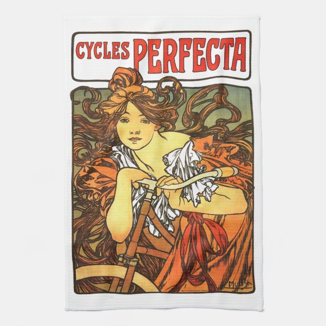 Linge De Cuisine Art Nouveau Vélo Mucha Art (Vertical)