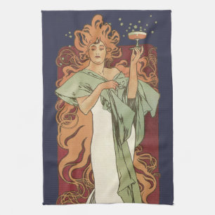 Linge De Cuisine Art Nouveau vintage, Champagne par Alphonse Mucha